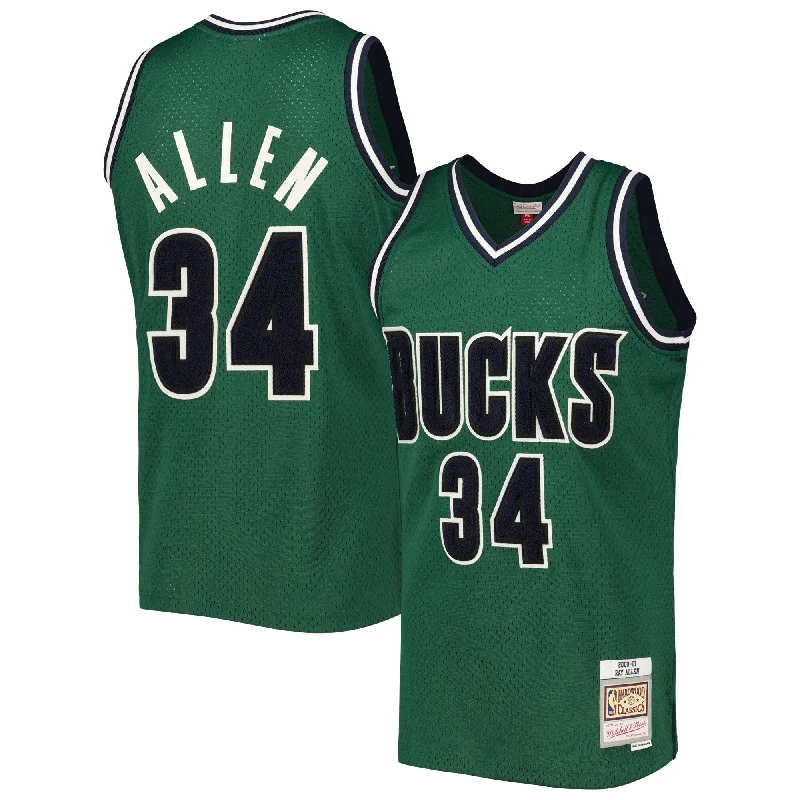 Basketball Jersey With Printed Team Names-Ray Allen Milwaukee Bucks 2000/01 Hardwood Classics Off-court Swingman Basketball Jersey - Hunter Green