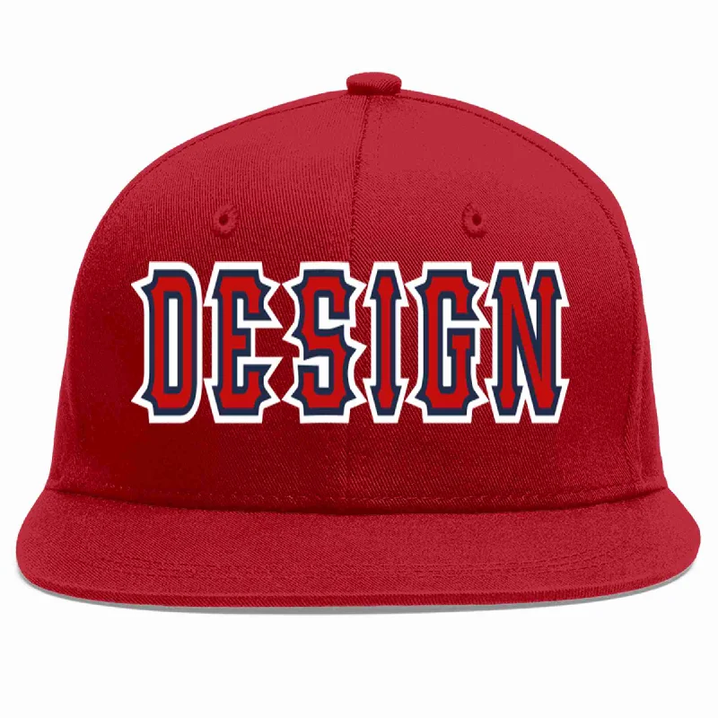 Baseball Cap For Logo Printing-Custom Red Red-Navy Flat Eaves Sport Baseball Cap Design for Men/Women/Youth