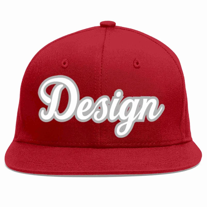 Baseball Cap With Limited Run Styles-Custom Red White-Gray Flat Eaves Sport Baseball Cap Design for Men/Women/Youth