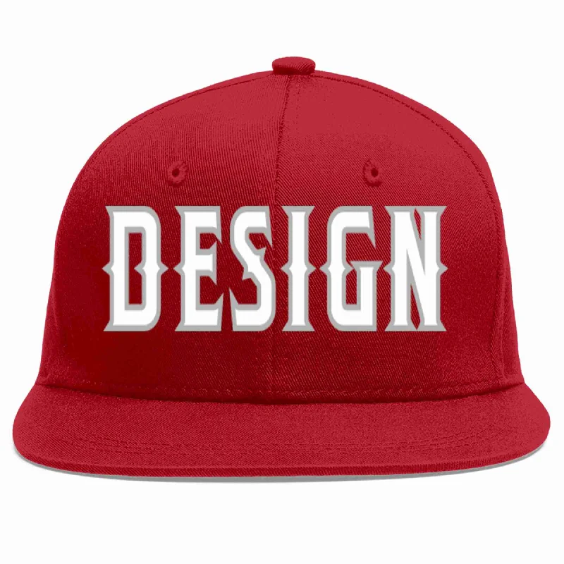 Baseball Cap With Custom Logo-Custom Red White-Gray Flat Eaves Sport Baseball Cap Design for Men/Women/Youth