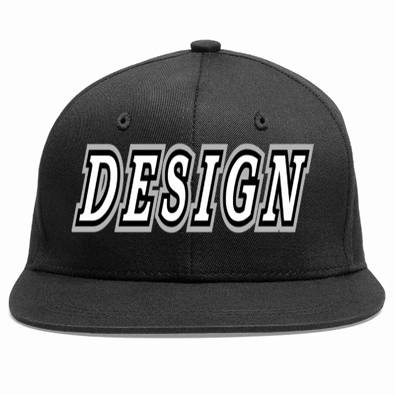 Baseball Cap For Stylish Streetwear-Custom Black White-Black Flat Eaves Sport Baseball Cap Design for Men/Women/Youth