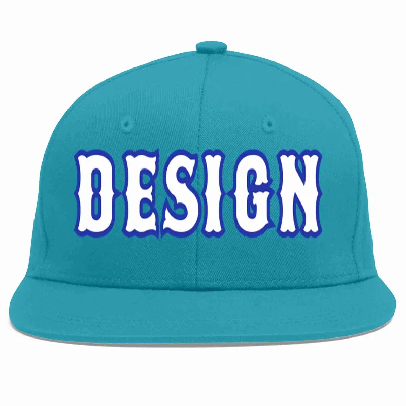 Baseball Cap With Custom Art Prints-Custom Aqua White-Royal Flat Eaves Sport Baseball Cap Design for Men/Women/Youth