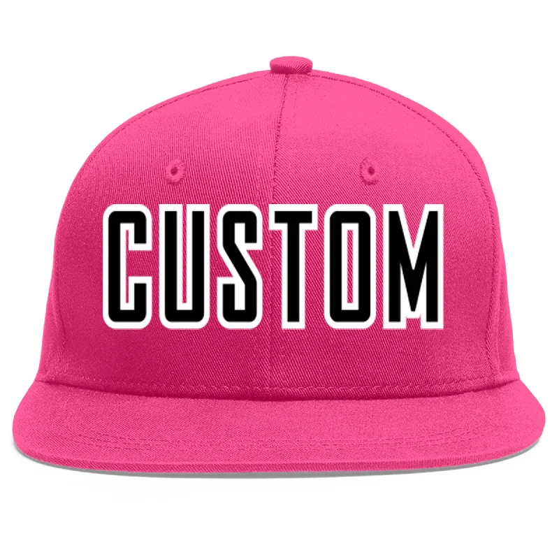 Custom Baseball Cap For Advertising-Custom Rose Red Black-White Flat Eaves Sport Baseball Cap