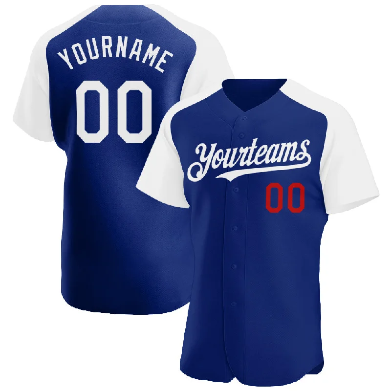 Baseball Jersey For Corporate Sponsorship-Custom Royal White-Red Authentic Raglan Sleeves Baseball Jersey