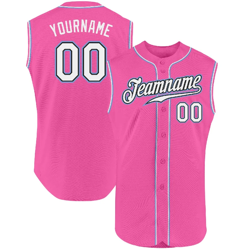 Baseball Jersey With High-Quality Material-Custom Pink White-Light Blue Authentic Sleeveless Baseball Jersey