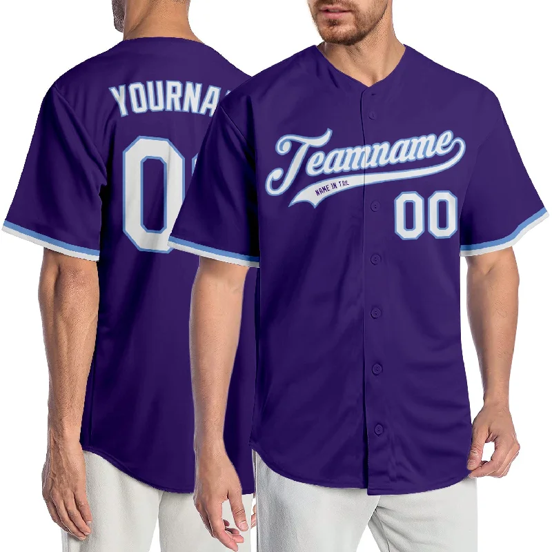 Baseball Jersey With Flexible Fit-Custom Purple White-Light Blue Authentic Baseball Jersey