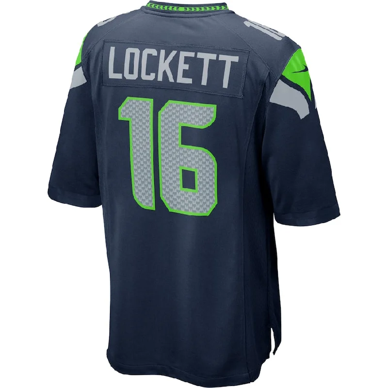 Rugby Jersey With Signature Designs-S.Seahawks #16 Tyler Lockett  College Navy Game Jersey Stitched American Football Jerseys