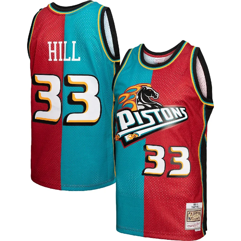 Basketball Jersey For Group Orders-Grant Hill Detroit Pistons Hardwood Classics 1999/00 Split Swingman Basketball Jersey - Teal/red