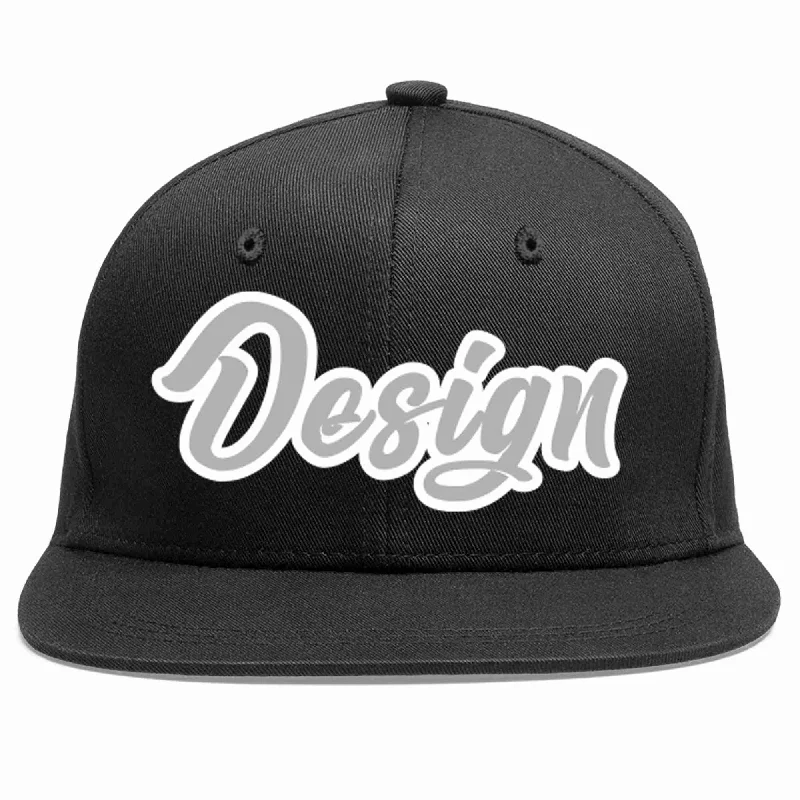 Baseball Cap For Fall-Custom Black Gray-White Flat Eaves Sport Baseball Cap Design for Men/Women/Youth