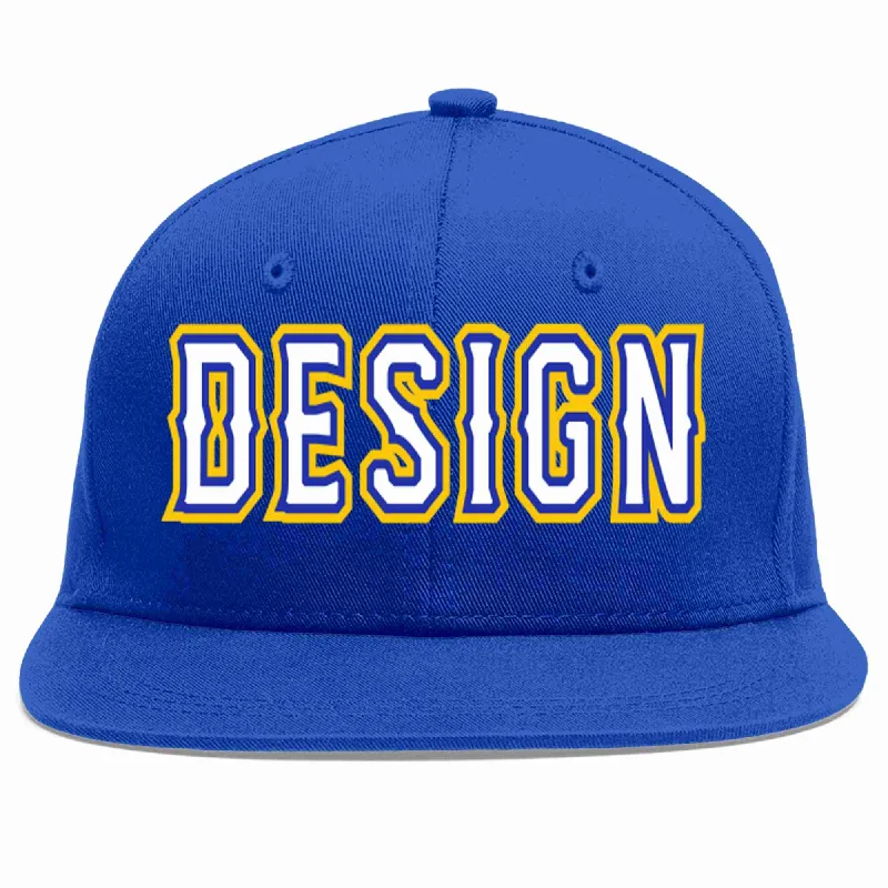 Baseball Cap For Custom Gear Orders-Custom Royal White-Royal Flat Eaves Sport Baseball Cap Design for Men/Women/Youth