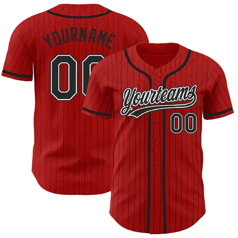 Baseball Jersey For Professional Teams-Custom Red Black Pinstripe Black-White Authentic Baseball Jersey