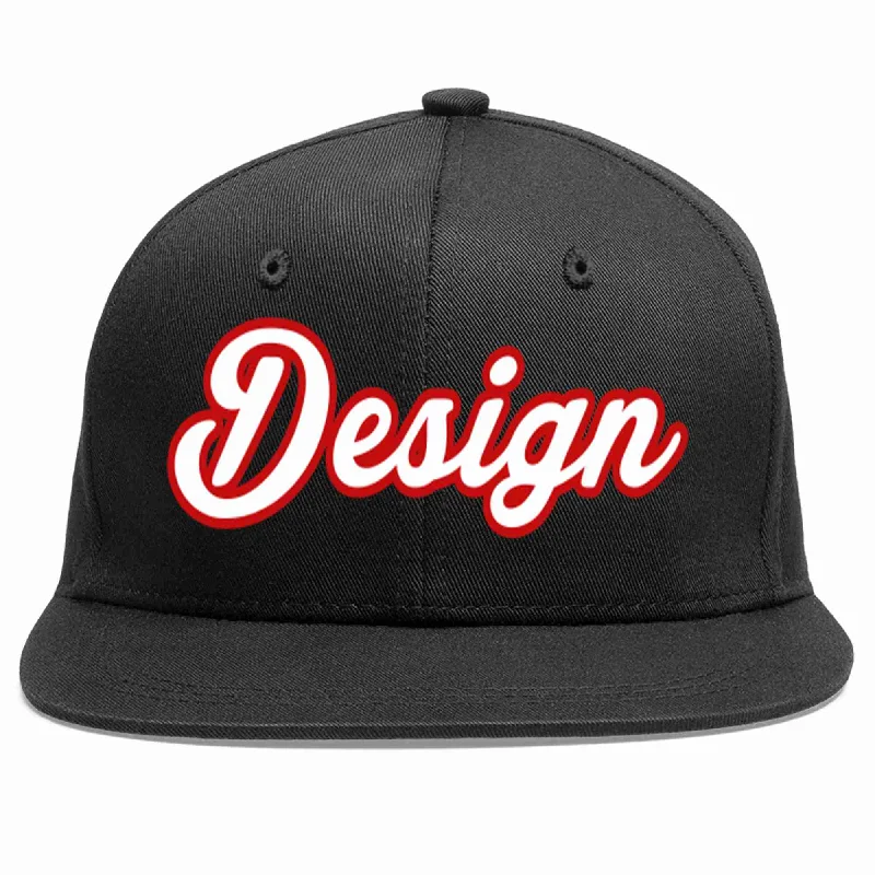 Baseball Cap With Curved Brim-Custom Black White-Red Flat Eaves Sport Baseball Cap Design for Men/Women/Youth