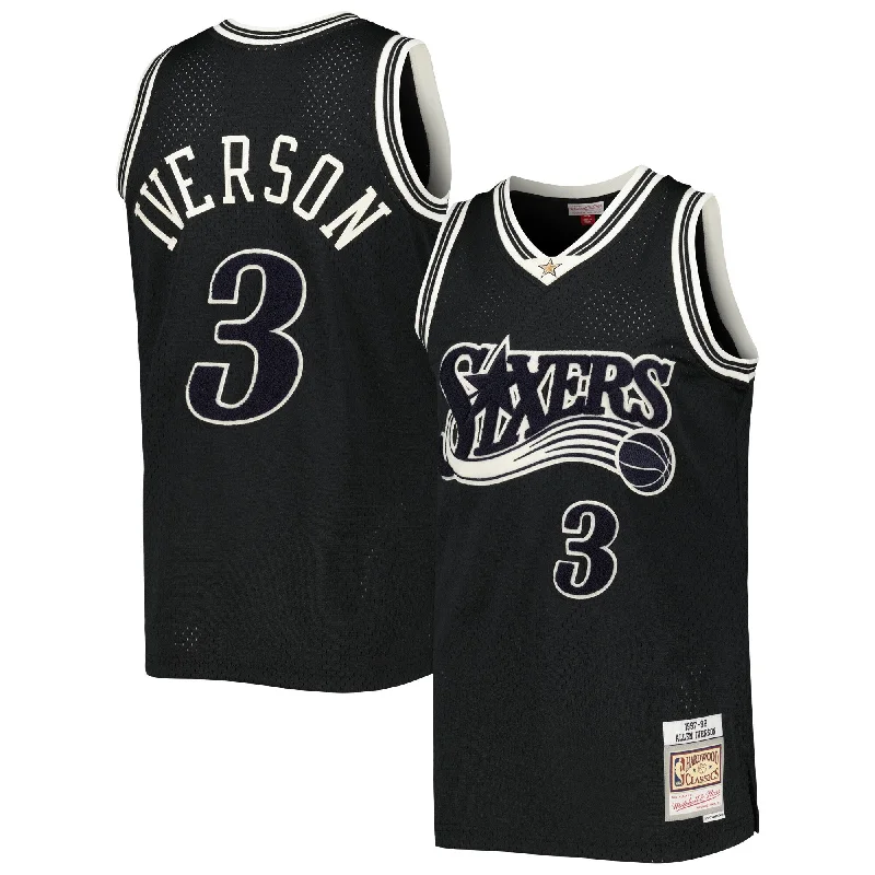 Basketball Jersey For Sports Merchandise Stores-Allen Iverson Philadelphia 76ers Hardwood Classics Off-court Swingman Basketball Jersey - Black