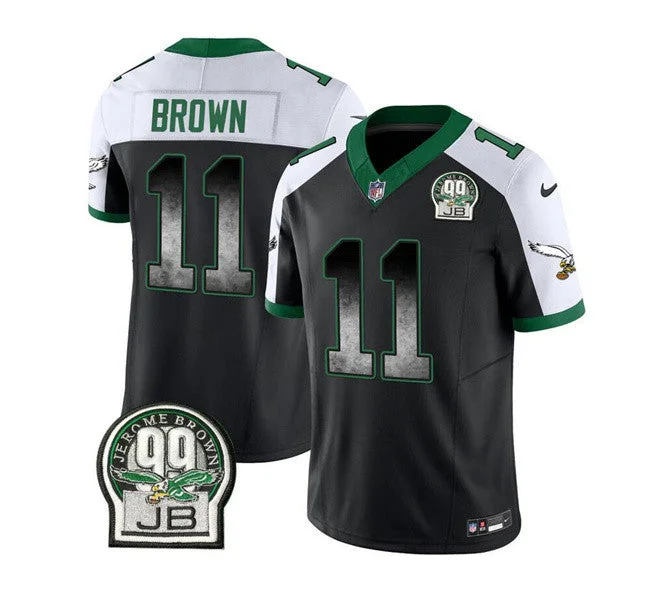 Football Jersey With Bold Designs-Men's Philadelphia Eagles #11 A. J. Brown Black/White 2023 F.U.S.E. Throwback Vapor Untouchable Limited Football Stitched Jersey