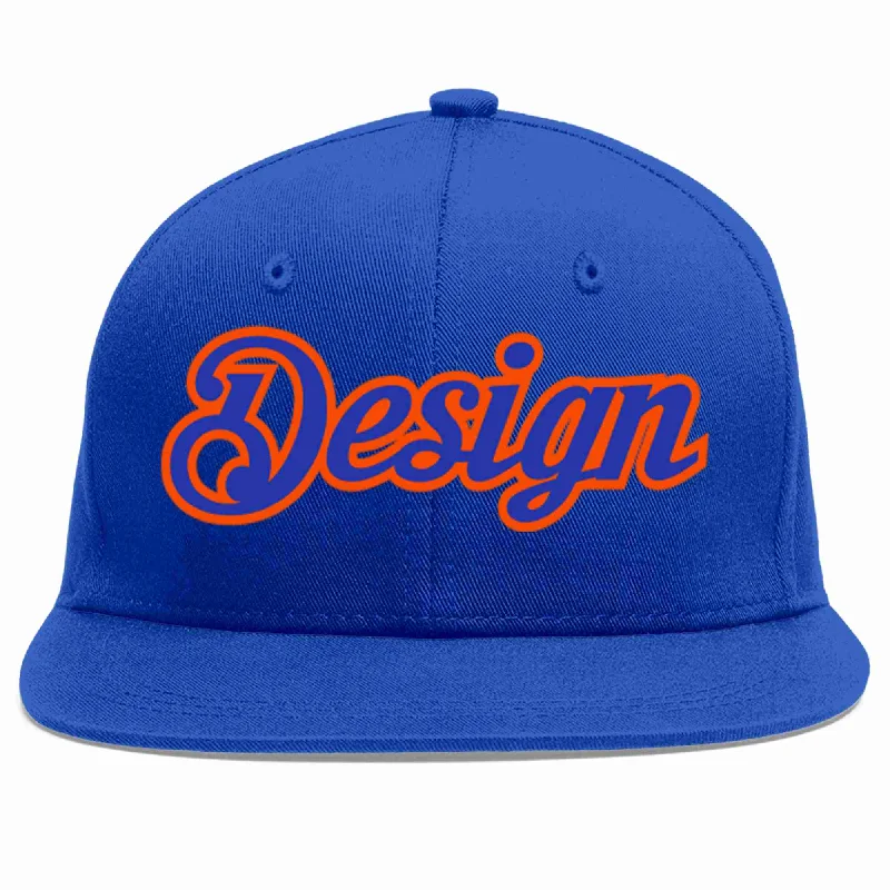 Adjustable Baseball Cap-Custom Royal Royal-Orange Flat Eaves Sport Baseball Cap Design for Men/Women/Youth