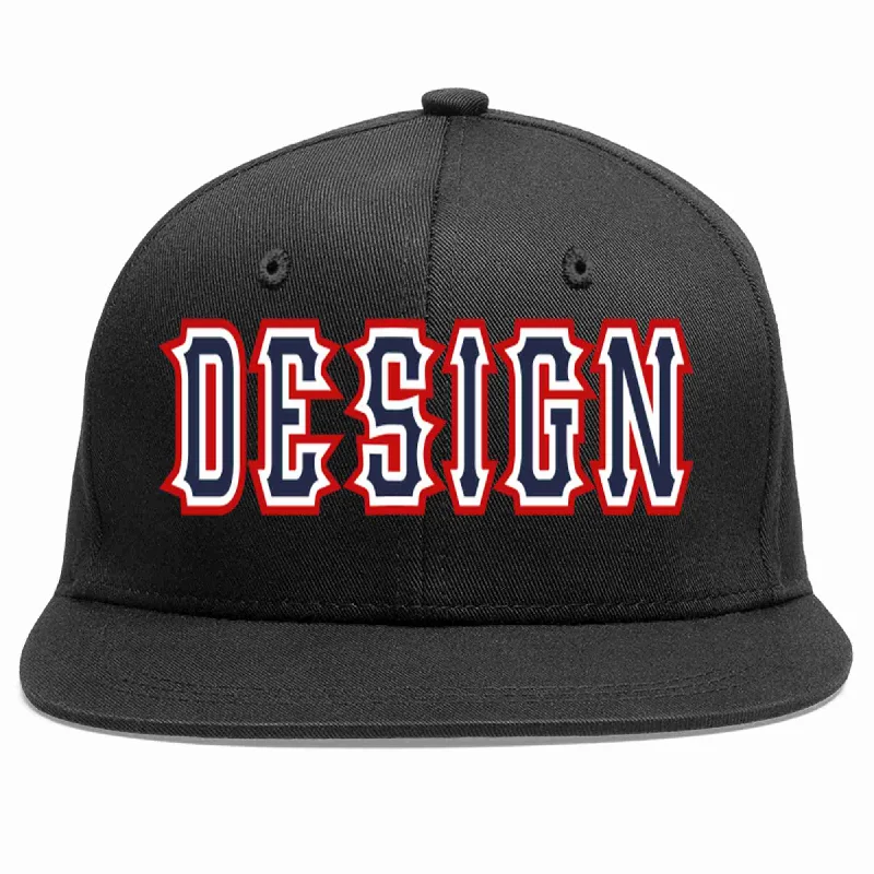 Baseball Cap For Sports Enthusiasts-Custom Black Navy-White Flat Eaves Sport Baseball Cap Design for Men/Women/Youth