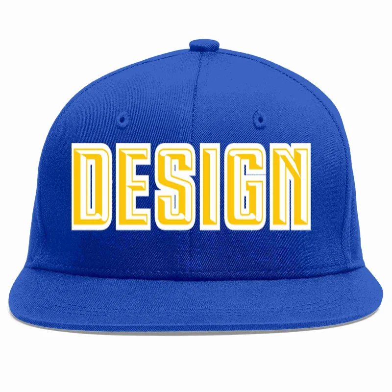 Baseball Cap With Custom Fit-Custom Royal Gold-White Flat Eaves Sport Baseball Cap Design for Men/Women/Youth