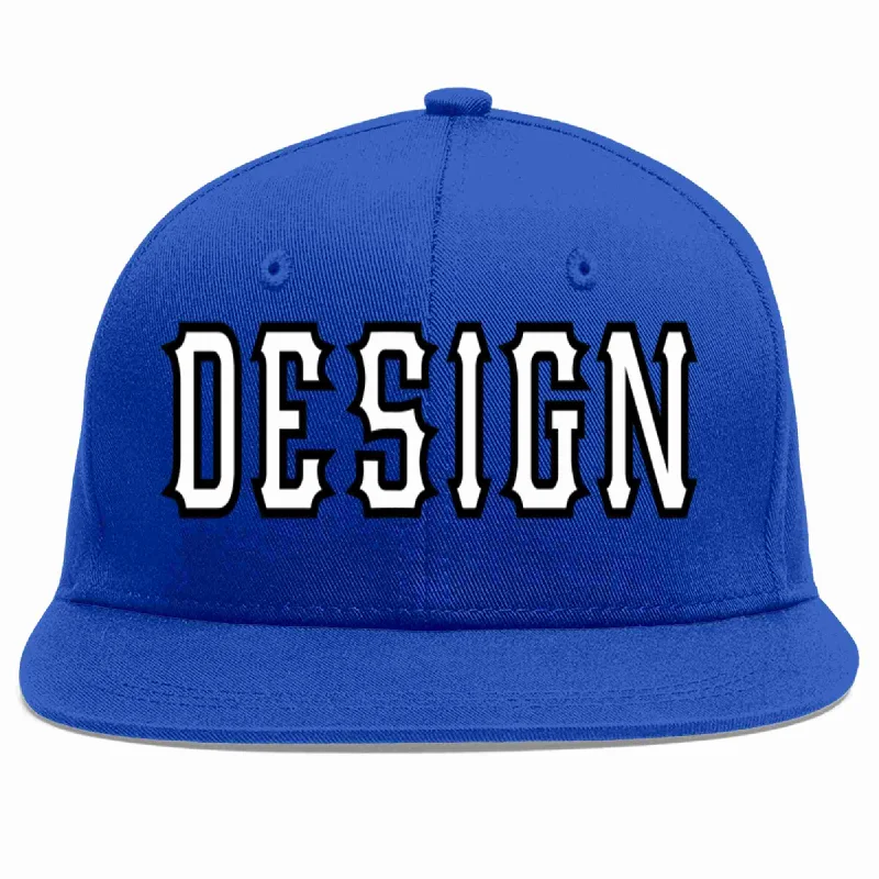 Baseball Cap With Sweatband-Custom Royal White-Black Flat Eaves Sport Baseball Cap Design for Men/Women/Youth