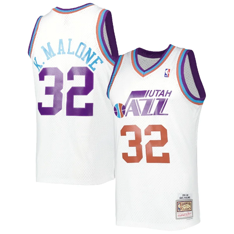 Basketball Jersey For Group Apparel Orders-Karl Malone Utah Jazz 1991/92 Hardwood Classics Reload 3.0 Swingman Basketball Jersey - White