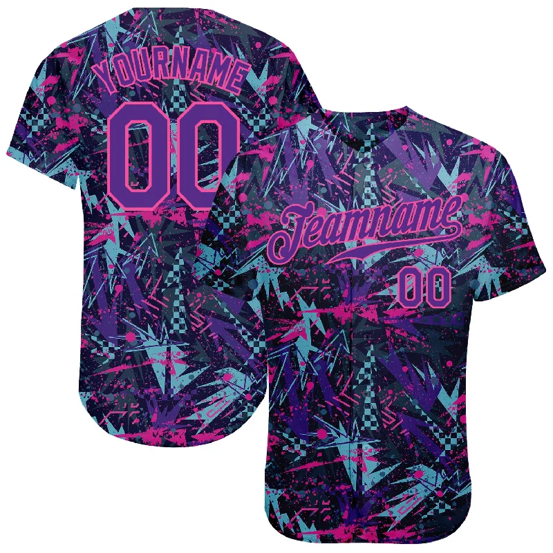 Baseball Jersey With Custom Collar-Custom Graffiti Pattern Purple-Pink 3D Creative Geometric Figures And Dots Authentic Baseball Jersey