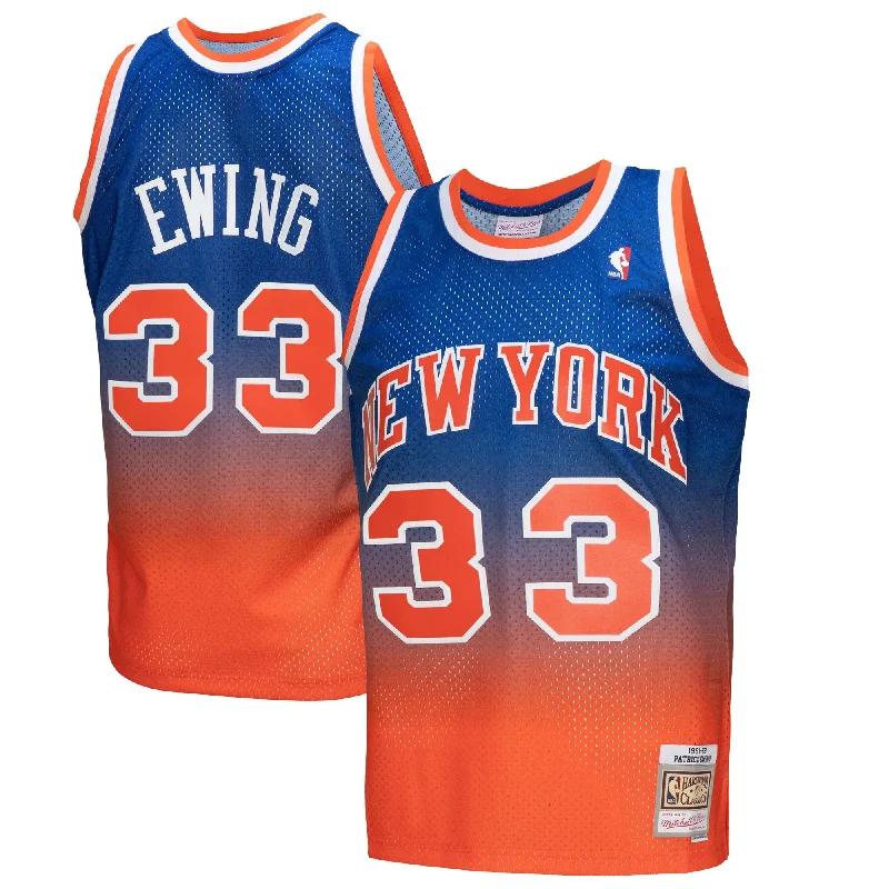 Basketball Jersey For Club Teams-Patrick Ewing New York Knicks 1991/92 Hardwood Classics Fadeaway Swingman Player Basketball Jersey - Orange/royal