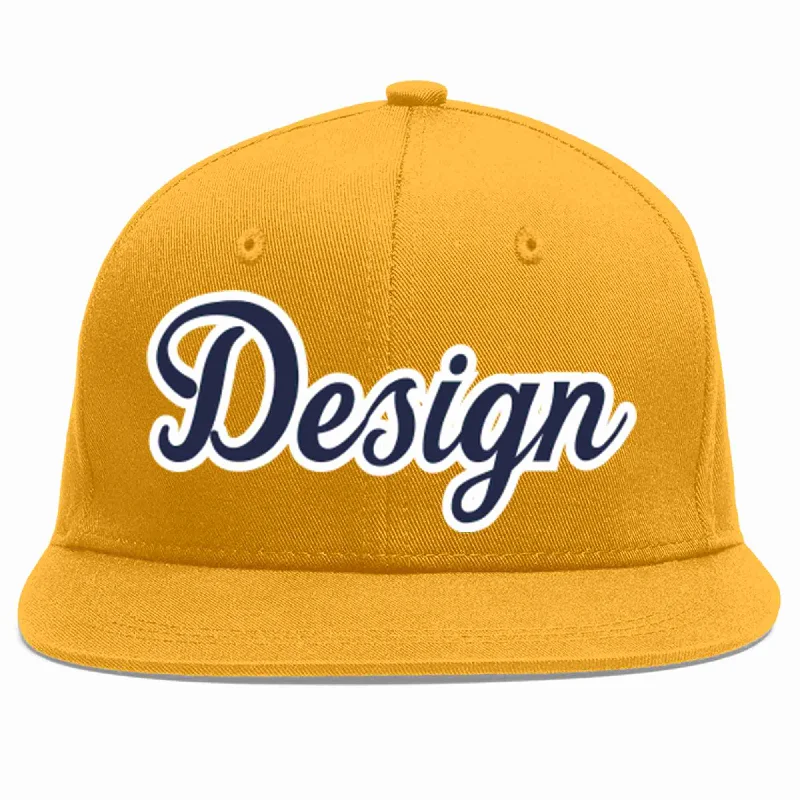 Baseball Cap For Travel Accessories-Custom Gold Navy-White Flat Eaves Sport Baseball Cap Design for Men/Women/Youth