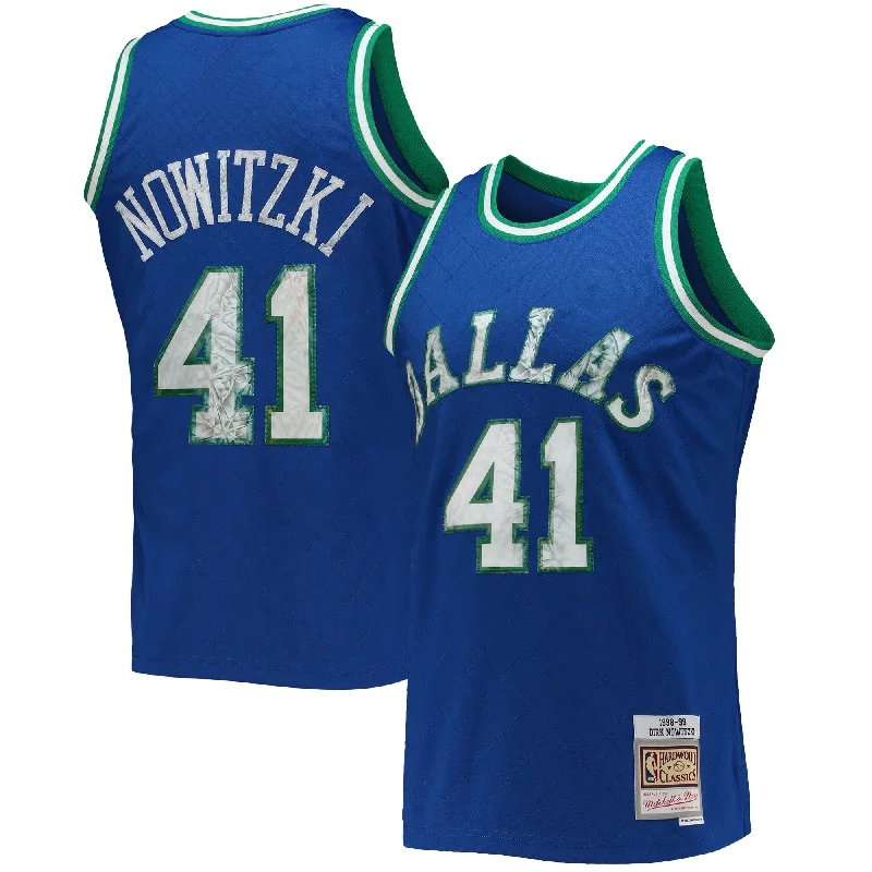 Basketball Jersey For Players and Coaches-Dirk Nowitzki Dallas Mavericks 1998/99 Hardwood Classics 75th Anniversary Diamond Swingman Basketball Jersey - Blue