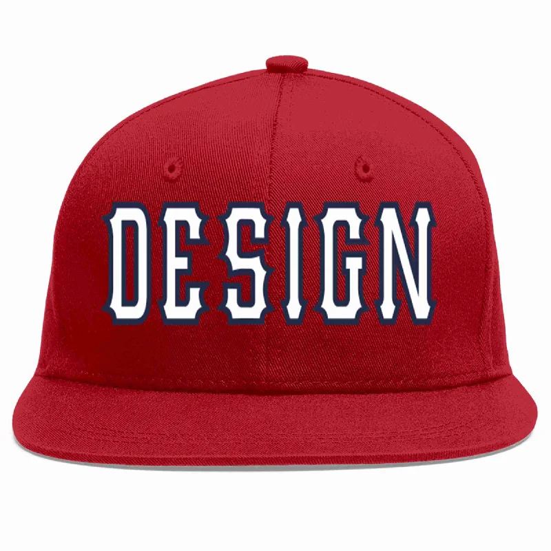 Baseball Cap With Custom Image-Custom Red White-Navy Flat Eaves Sport Baseball Cap Design for Men/Women/Youth