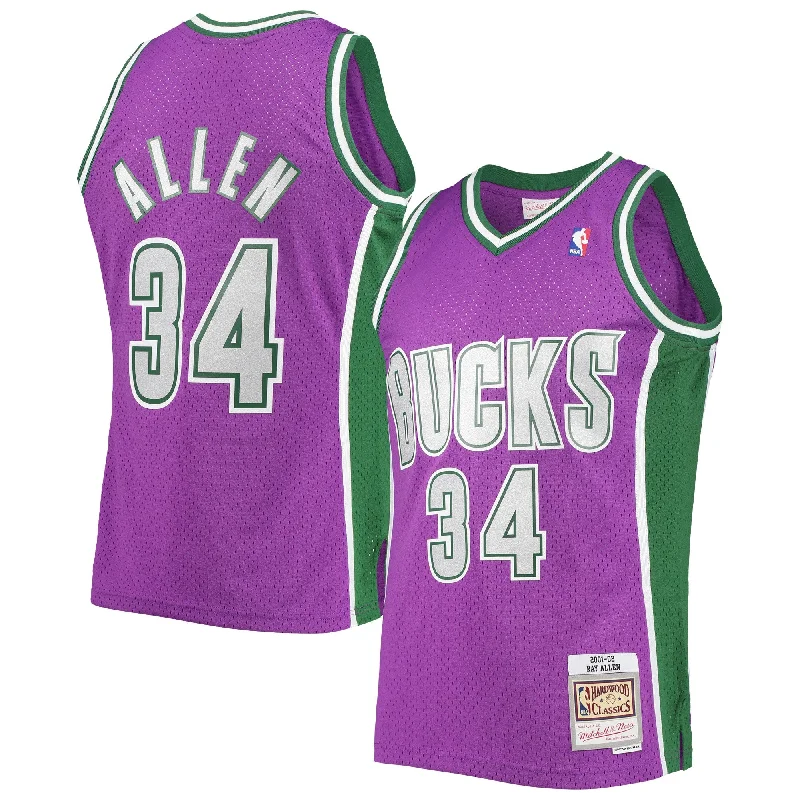 Basketball Jersey For Special Event Merchandise-Ray Allen Milwaukee Bucks 2001/02 Hardwood Classics Swingman Basketball Jersey - Purple