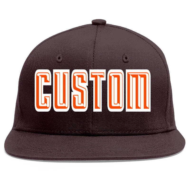 Custom Fitted Baseball Cap-Custom Brown Orange-White Flat Eaves Sport Baseball Cap