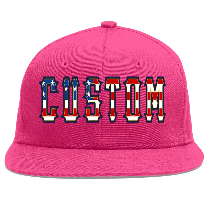 Baseball Cap With Patch-Custom Rose Red Vintage USA Flag-Gold Flat Eaves Sport Baseball Cap