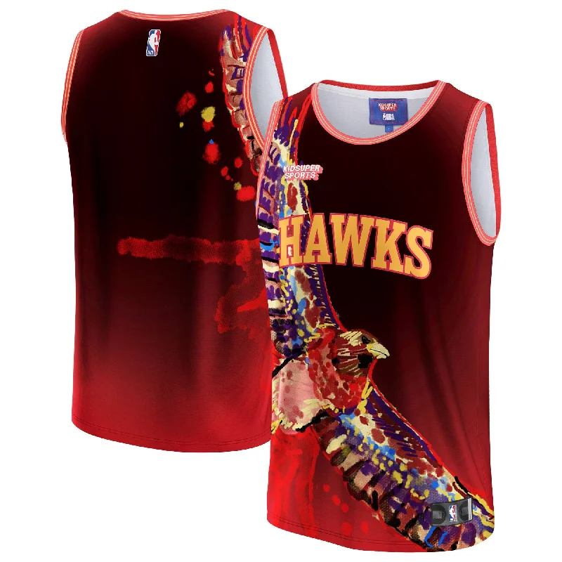 Basketball Jersey With Team Fan Designs-Atlanta Hawks & Youthsuper Studios By Unisex Hometown Basketball Jersey - Red