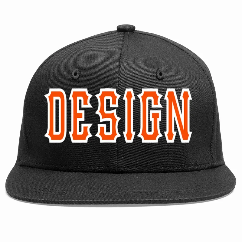 Baseball Cap For Baseball Fans-Custom Black Orange-White Flat Eaves Sport Baseball Cap Design for Men/Women/Youth