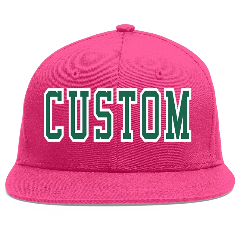 Baseball Cap For Custom Gear Orders-Custom Rose Red Kelly Green-White Flat Eaves Sport Baseball Cap