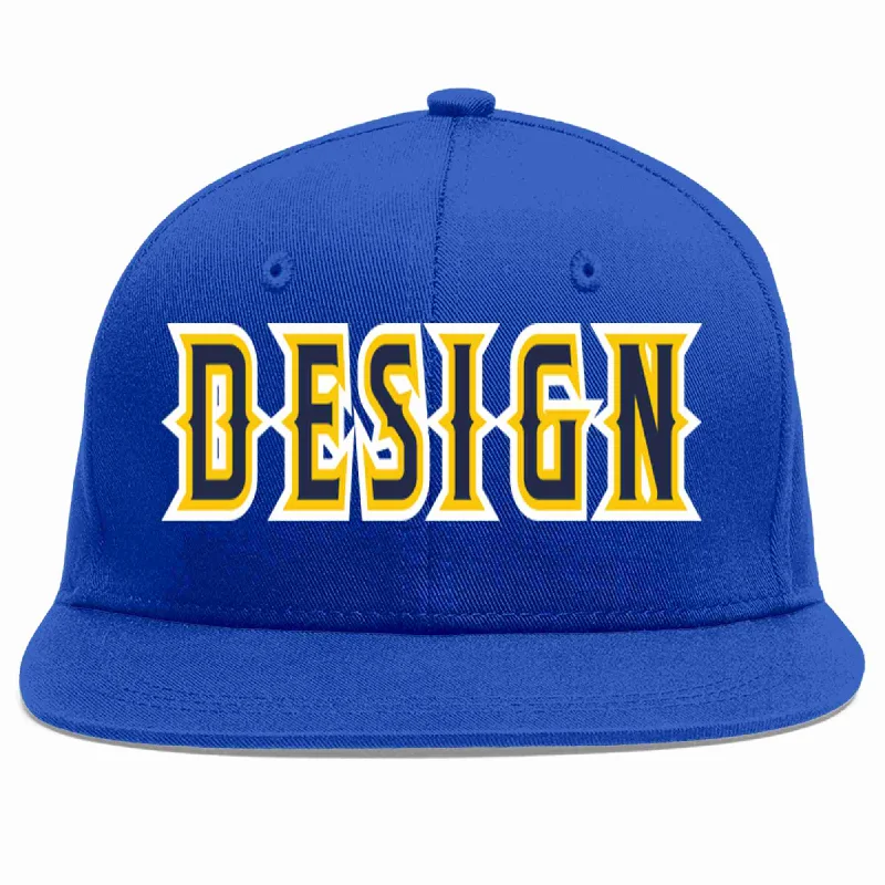 Baseball Cap For Birthday Gifts-Custom Royal Navy-Gold Flat Eaves Sport Baseball Cap Design for Men/Women/Youth