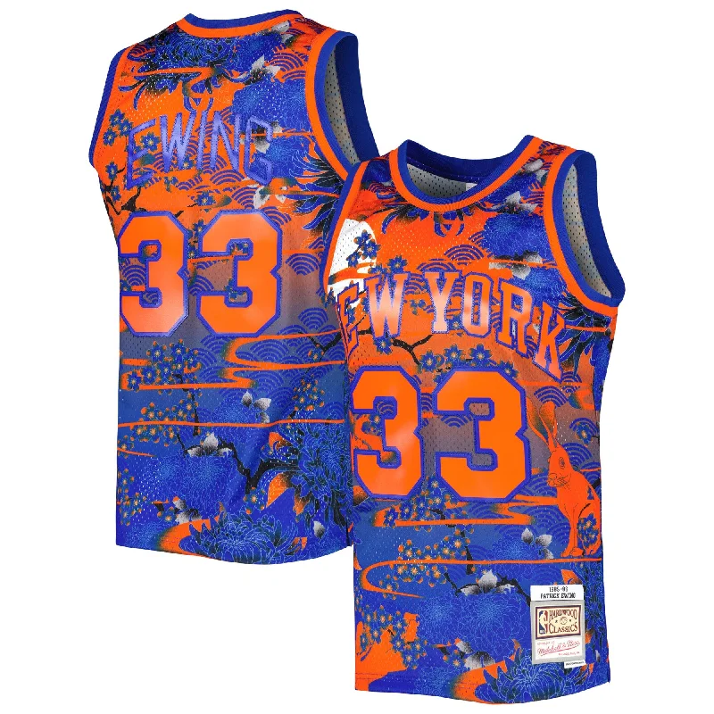 Basketball Jersey For Team Uniforms-Patrick Ewing New York Knicks 1985/86 Hardwood Classics Lunar New Year Swingman Basketball Jersey - Blue