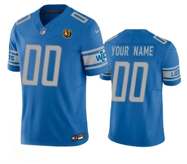 Custom Football Jersey For All Team Levels-Men's Detroit Lions Active Player Custom Blue 2023 F.U.S.E. With John Madden Patch Vapor Limited Football Stitched Jersey