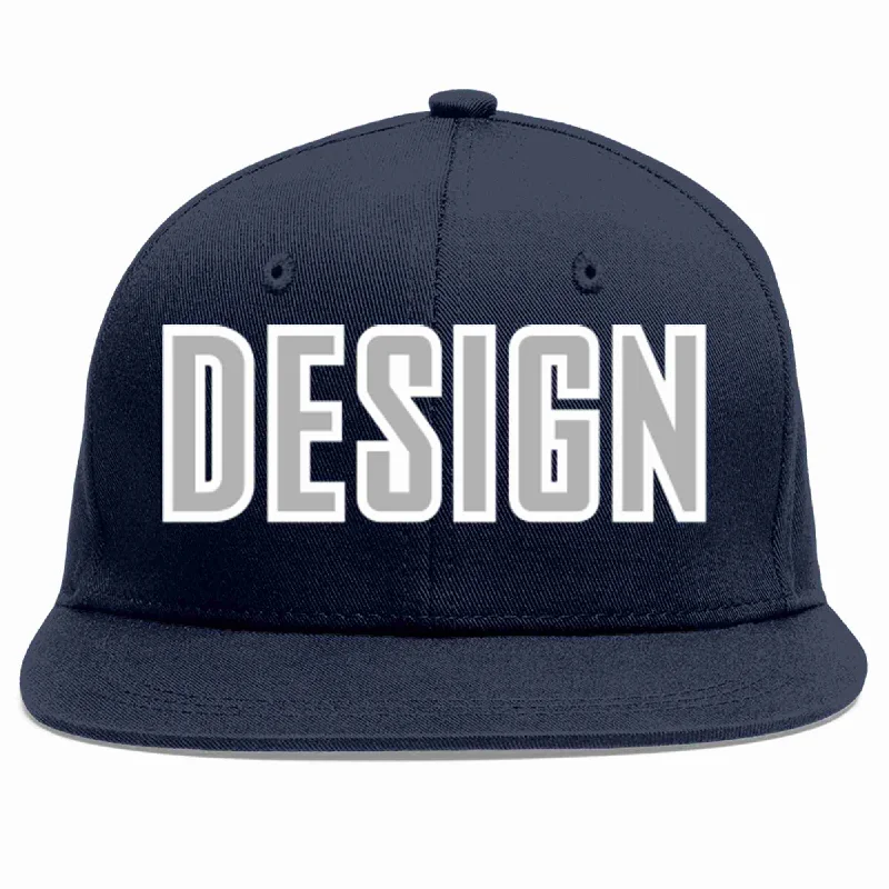 Baseball Cap For Streetwear-Custom Navy Gray-White Flat Eaves Sport Baseball Cap Design for Men/Women/Youth