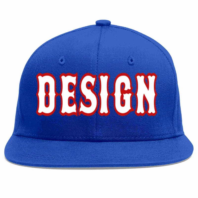 Baseball Cap With Seasonal Colors-Custom Royal White-Red Flat Eaves Sport Baseball Cap Design for Men/Women/Youth