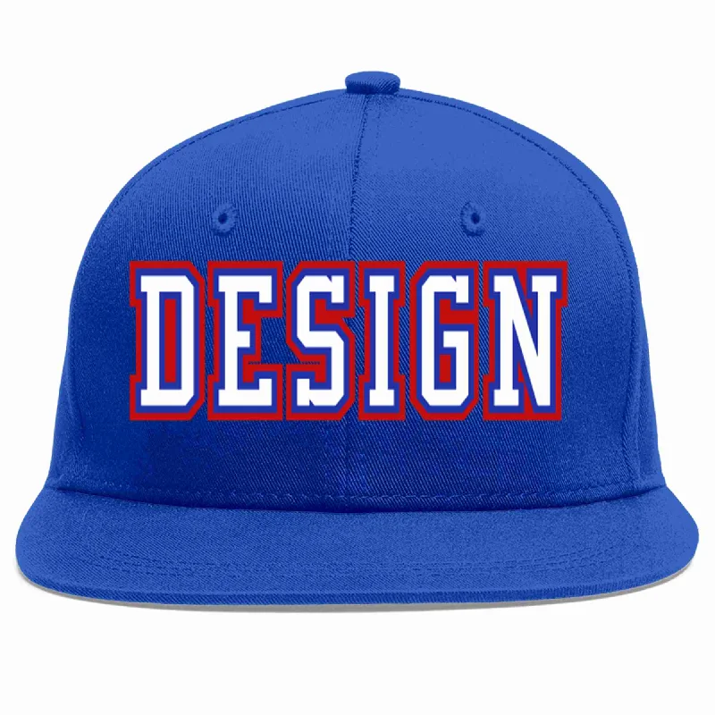 Baseball Cap For Promotional Products-Custom Royal White-Royal Flat Eaves Sport Baseball Cap Design for Men/Women/Youth