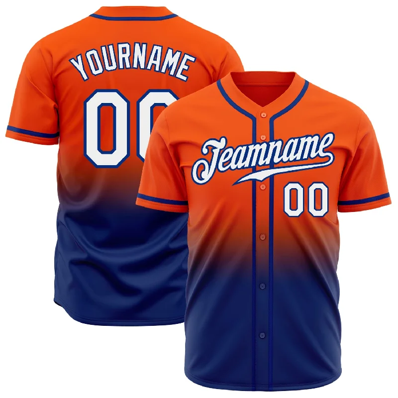 Baseball Jersey With Ventilation Features-Custom Orange White-Royal Authentic Fade Fashion Baseball Jersey