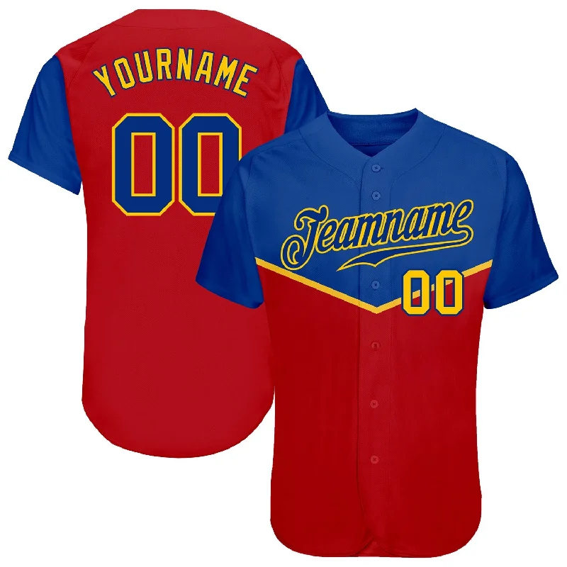 Baseball Jersey With Street Style Look-Custom Red Royal-Gold 3D Pattern Design Multicolor Authentic Baseball Jersey