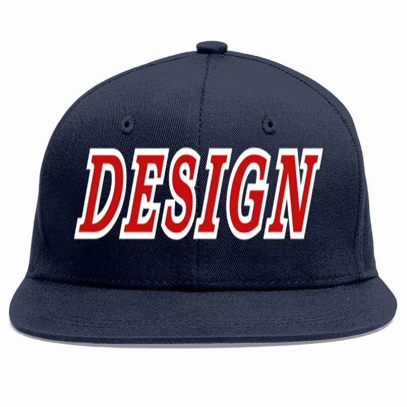 Baseball Cap For Outdoor Work-Custom Navy Red-White Flat Eaves Sport Baseball Cap Design for Men/Women/Youth