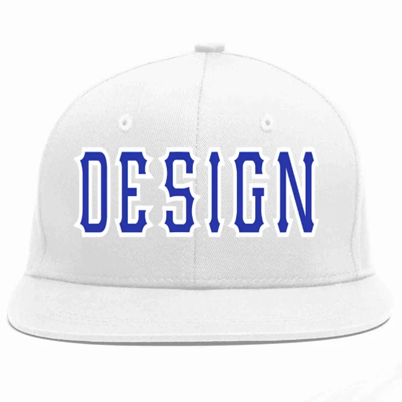 Baseball Cap For Custom Fan Gear-Custom White Royal-White Flat Eaves Sport Baseball Cap Design for Men/Women/Youth