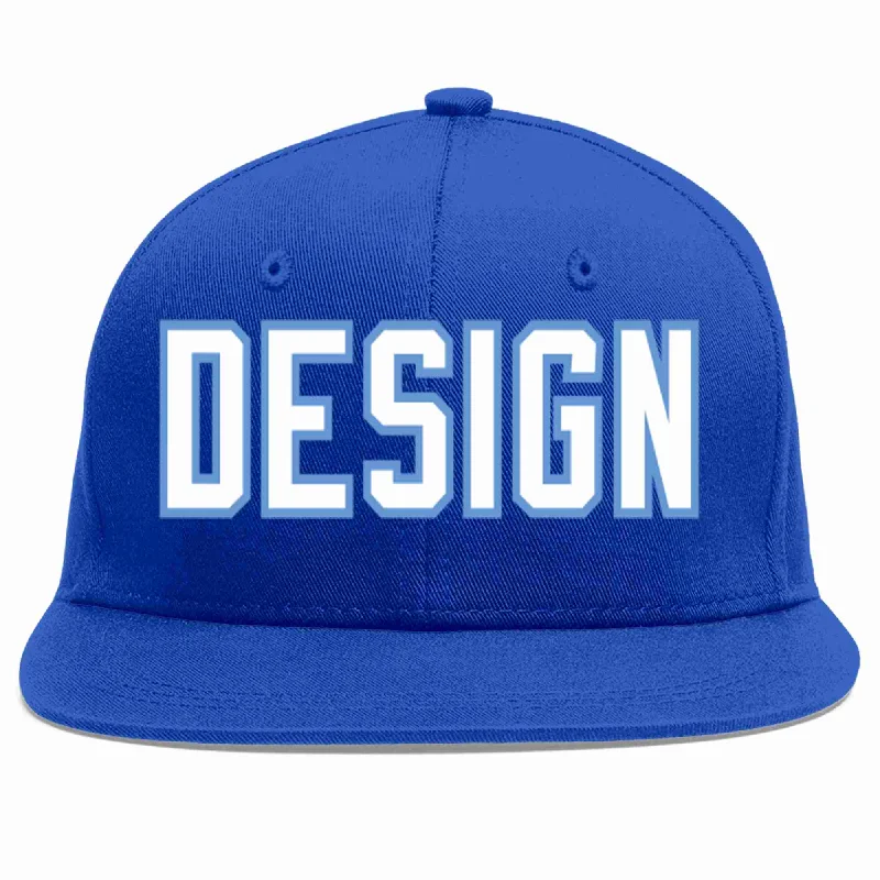 Custom Baseball Cap For College-Custom Royal White-Light Blue Flat Eaves Sport Baseball Cap Design for Men/Women/Youth