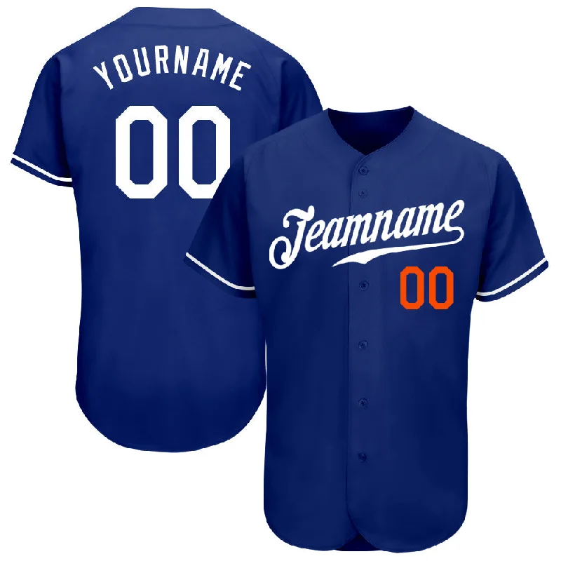 Baseball Jersey With Bold Patterns-Custom Royal White-Orange Authentic Baseball Jersey