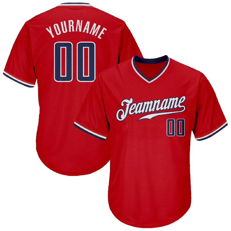 Baseball Jersey For Casual Fans-Custom Red Navy-White Authentic Throwback Rib-Knit Baseball Jersey Shirt