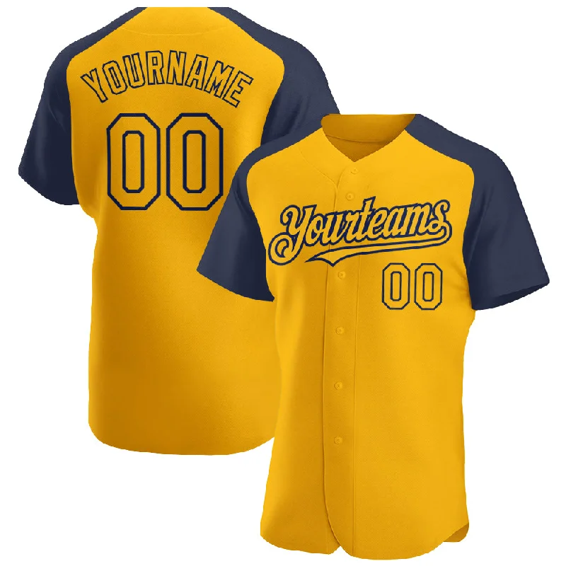 Baseball Jersey With Custom Team Apparel-Custom Gold Navy Authentic Raglan Sleeves Baseball Jersey