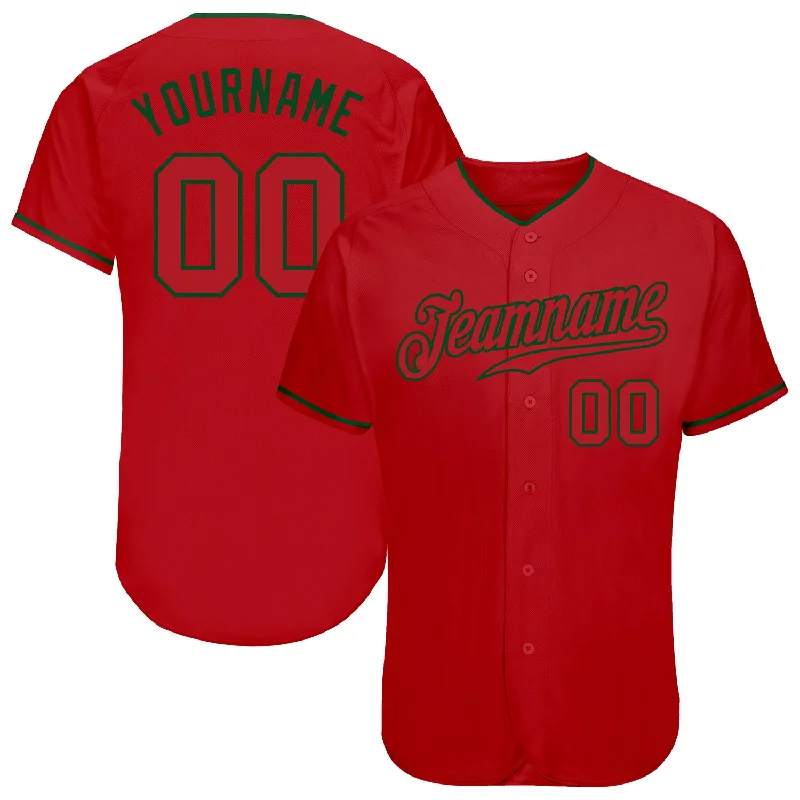 Personalized Baseball Jersey-Custom Red Red-Green Authentic Baseball Jersey