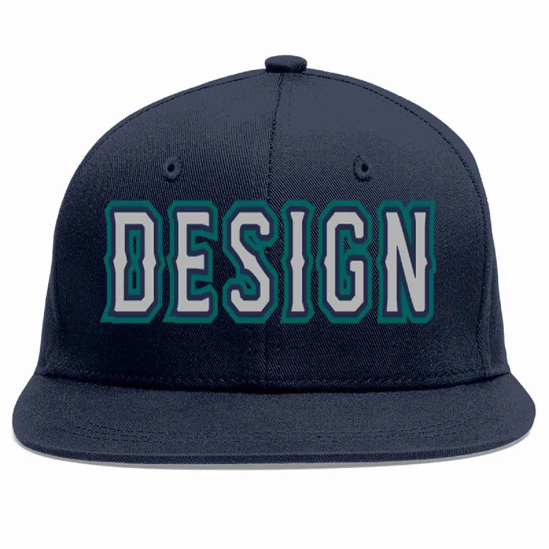 Baseball Cap For Gift Ideas-Custom Navy Gray-Navy Flat Eaves Sport Baseball Cap Design for Men/Women/Youth